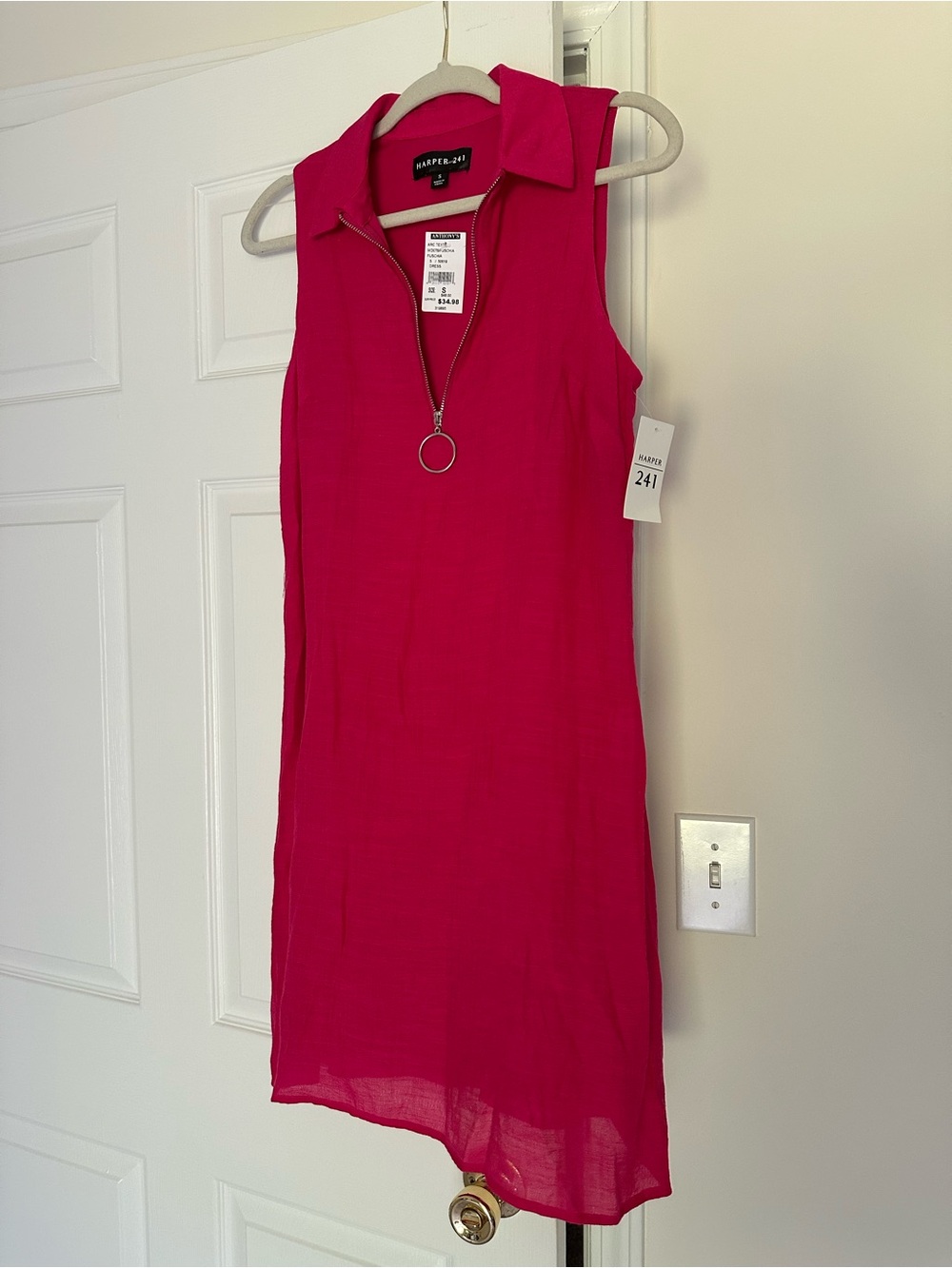 Harper Fuchsia Pink Sleeveless Midi Dress with Zip Ring